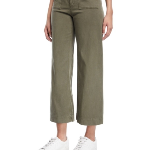 A.L.C. Fallon High rise Wide Leg Stretch Twill Utility Pocket Army Green Crop - Picture 9 of 14